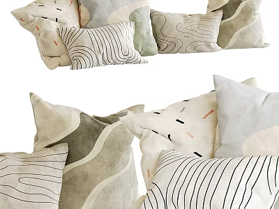 Minimalist Modern Throw Pillows With Striped Wavy Patterns And Neutral Tones 3d model