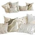 Minimalist Modern Throw Pillows With Striped Wavy Patterns And Neutral Tones 3d model