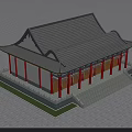 Ancient Chinese Architecture With Red Pillars Gray Tiled Roof Overhanging Eaves And Colorful Decorations
