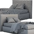 Modern Gray Upholstered Single Bed With Soft Pillows And Fringe Blanket