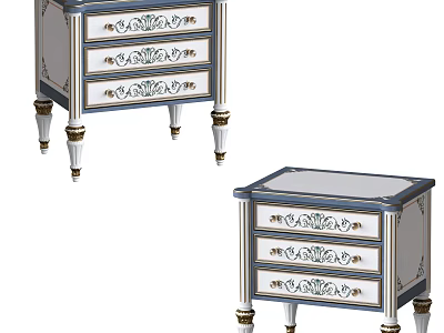 Classic Ornate Nightstand With Carved Drawers White Blue And Gold Accents Decorative Legs 3d model