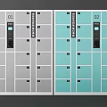 Modern Smart Storage Lockers With Gray And Light Blue Rows And Digital Panels 3d model