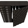Modern Wardrobe Interior Design With Black Shelves And Hanging White Clothes