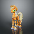 Yellow Pony Toy With Cowboy Hat Green Eyes And Blonde Mane Standing On Reflective Surface