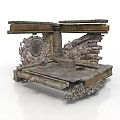 Ancient Ruin Structure With Stone Bricks Wooden Platform And Circular Decoration 3d model