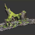 Vibrant Green and Yellow Moss Covered Tree Trunks in Square Plant Bed with Purple Mulch