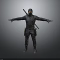 Man in Black Ninja Outfit with Arms Outstretched and Sword on Back