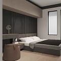 Modern Minimalist Bedroom Interior With Wooden Dressing Table Mirror And Bedside Table