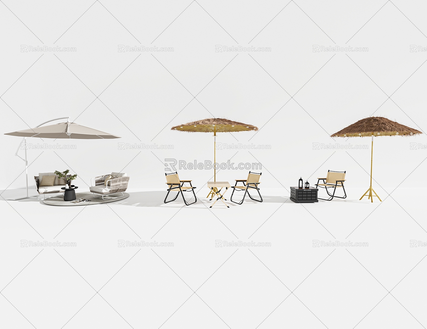 Camping Table and Chair Outdoor Table and Chair Parasol 3d model