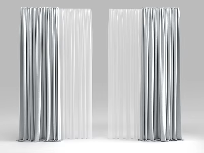 Gray Curtains With White Sheer Panels For Modern Home Window Decor 3d model