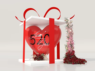 Photo Spot Featuring Red Heart Shaped Balloon Love 520 You Red Ribbons And Flower Displays 3d model