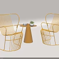 Modern Yellow Metal Table and Chair Set with Round Table and Wire Frame Design