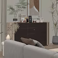 Modern Tea Room With Wooden Cabinet Glass Door Coffee Machine Decorative Plants And Wall Painting