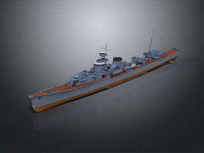 Detailed Warship 3D Model Showcasing Deck Armament Systems and Hull Design Features 3d model