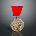 Grand Master of Qi Gong Medal With Red Ribbon And Dragon Design
