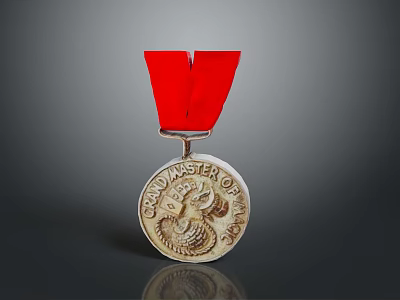 Grand Master of Qi Gong Medal With Red Ribbon And Dragon Design 3d model