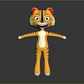 Cartoon Tiger Character With Striped Body Open Arms Yellow Fur Red Ears White Belly