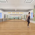 Two People Doing Fitness Dance In Studio With Wooden Floor And Mirror Wall