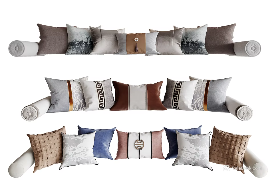 Decorative Throw Pillows With Various Colors Geometric Patterns And Soft Texture For Sofa 3d model