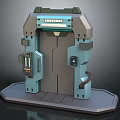 Futuristic Tech Inspired Furniture Cabinet With Control Panel Display Screen And Platform Base