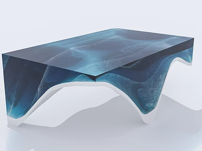 Modern Coffee Table With Blue Abstract Pattern And Wave Shaped White Base 3d model