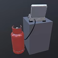 Stainless Steel Toaster With Open Lid And Red Gas Cylinder As Kitchen Appliances