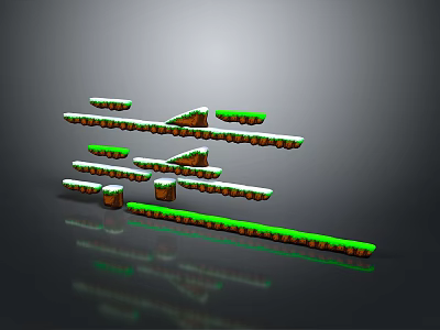 Scenic Green Platform Landscape With Brown Bases On Black Background And Reflections 3d model