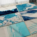 Square Rugs With Blue White Ocean Wave And Sand Patterns Modern Design 3d model