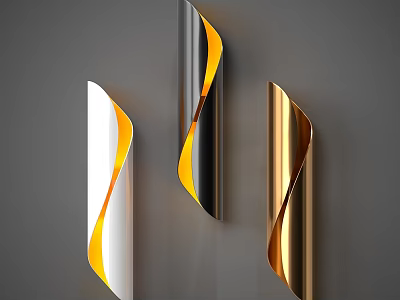 Modern Curved Wall Lamps in White Black Gold Metallic Design for Home Decor 3d model