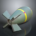 Military Bomb With Green Body Yellow Stripes Metal Tail Fins And Pointed Warhead Structure