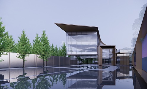 Landscape of modern sales office building demonstration area 3d model