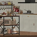 Metal Multilayer Kitchen Shelf With Cans Microwave Basket And Plates In Modern Kitchen