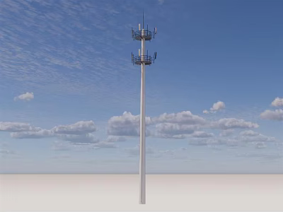 Tall Industrial Communication Tower With Antennas Under Blue Sky And Clouds 3d model