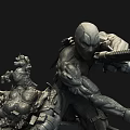 Detailed Sculpted Figure In Dynamic Action Pose With Swords Gun On Rock Textured Base