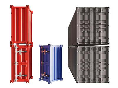 Industrial Equipment For Logistics Storage Featuring Stacked Red Blue And Gray Containers 3d model