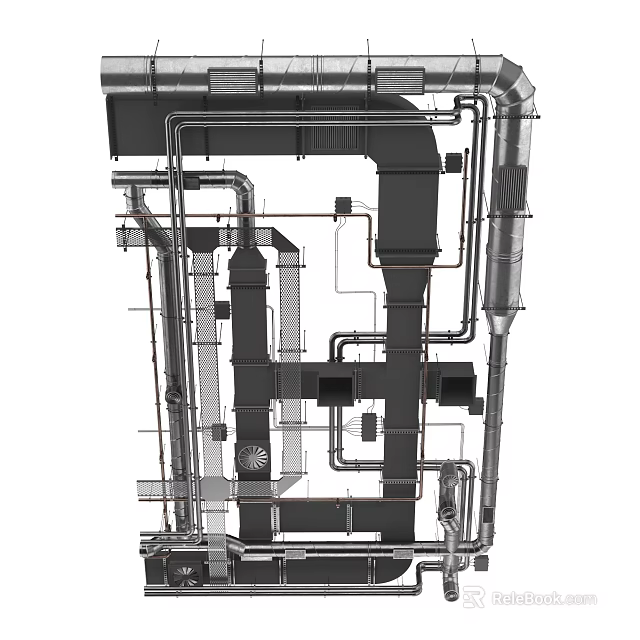 Industrial Plant Piping System With Metal Structures And Industrial Layout Design 3d model 