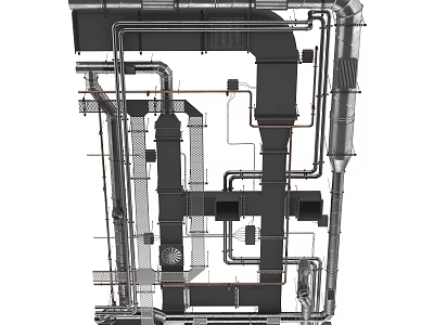 Industrial Plant Piping System With Metal Structures And Industrial Layout Design 3d model