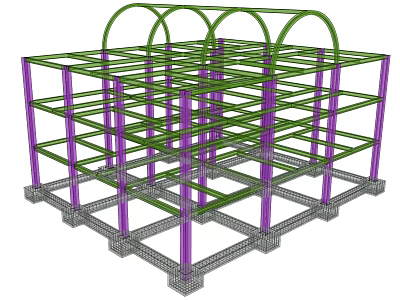 Industrial Metal Framework Structure With Steel Columns Green Beams And Grid Design 3d model