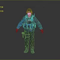 3D Military Character With Green Helmet Blue Jacket Gray Pants And Tactical Gear