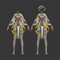 Futuristic Mechanical Humanoid Characters With Yellow Accents And Intricate Gear Design