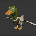 3D Cartoon Duck Character With Green Head Orange Beak And Outstretched Wings