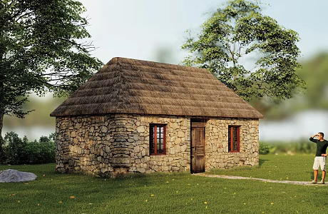 Modern stone thatched cottage 3d model