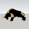 Elegant Black And Gold Bull Sculpture With Lowered Head Artistic Design