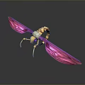 Decorative Character And Pink Winged Insect With Yellow Body And Ornate Tail