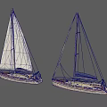 Two Sailboats With White Sails Blue Canopy And Cream Colored Hulls