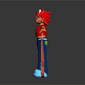 Red Haired Cartoon Character With Orange Guitar And Blue Pants Outfit