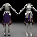 Full Body Silver Armor With Purple Skirt And Golden Decorative Patterns