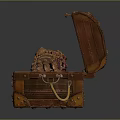 Open Wooden Chest With Red Velvet Lining Brass Hardware And Mechanical Arm
