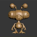 Golden Mechanical Character And Creature With Spherical Head Parts Hexagonal Body And Claw Feet