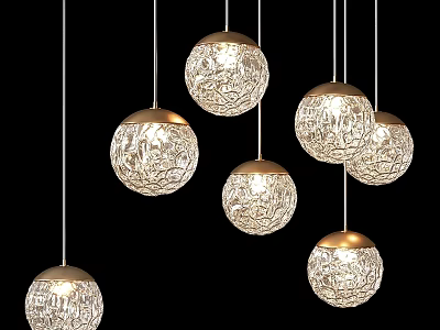 Modern Spherical Chandeliers with Textured Glass and Gold Bases 3d model